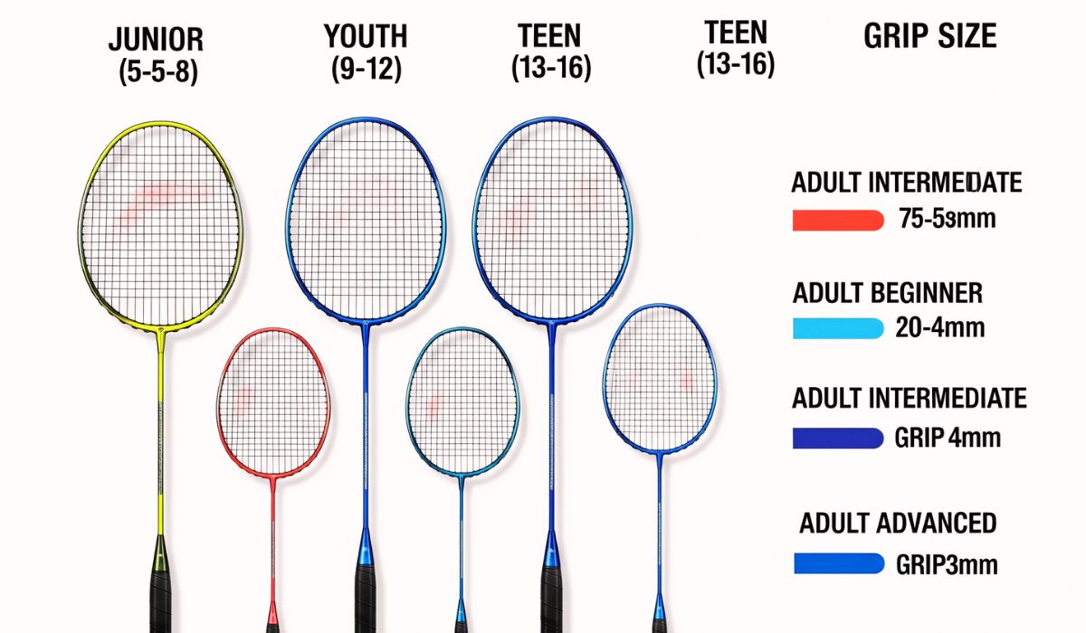 Badminton racket size chart by age