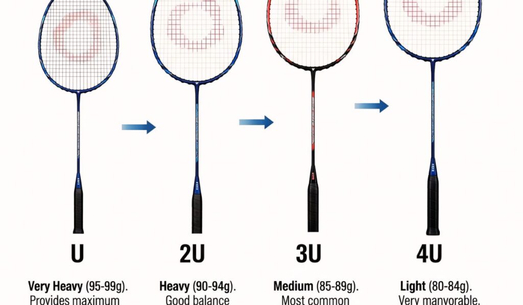 Weight of badminton racket in grams
