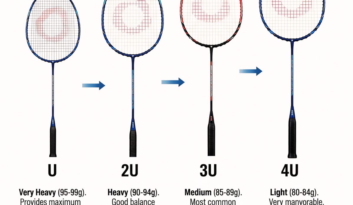 Weight of badminton racket in grams