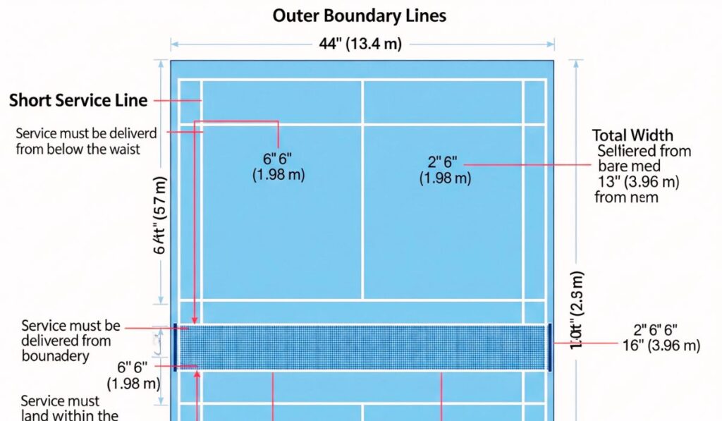 Single badminton court size in feet