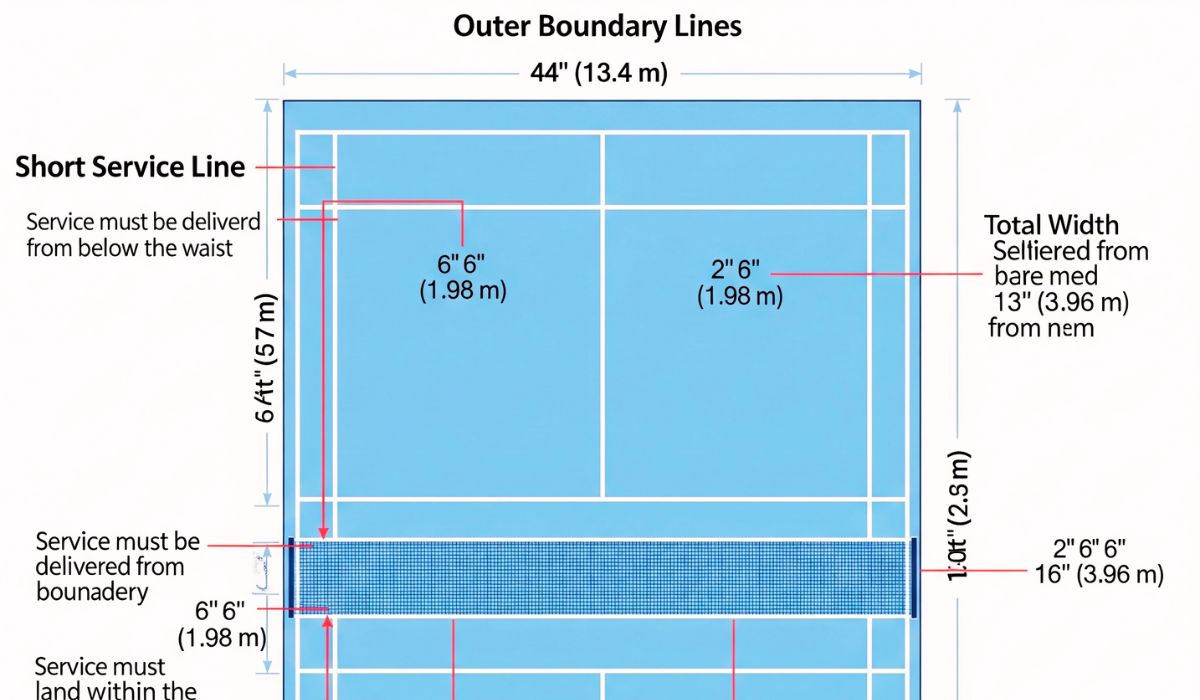 Single badminton court size in feet